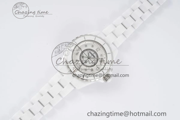 J13 33mm XF 1:1 Best Edition White Korea Ceramic White No Date Diamonds Dial on Bracelet Swiss Quartz