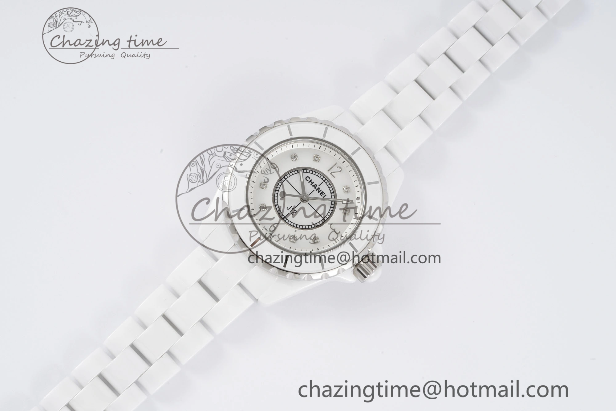 J13 33mm XF 1:1 Best Edition White Korea Ceramic White No Date Diamonds Dial on Bracelet Swiss Quartz