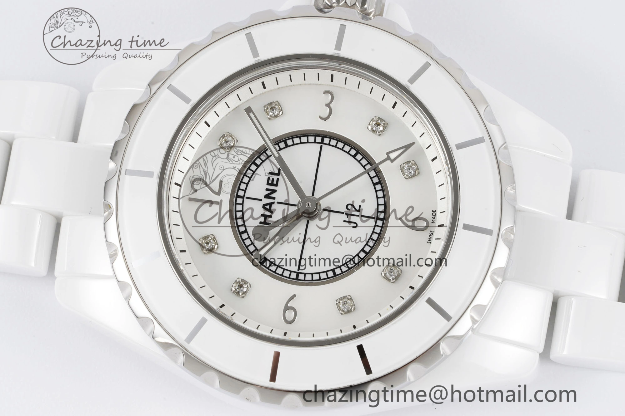 J13 33mm XF 1:1 Best Edition White Korea Ceramic White No Date Diamonds Dial on Bracelet Swiss Quartz