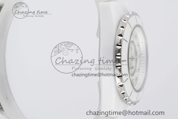 J13 33mm XF 1:1 Best Edition White Korea Ceramic White No Date Diamonds Dial on Bracelet Swiss Quartz