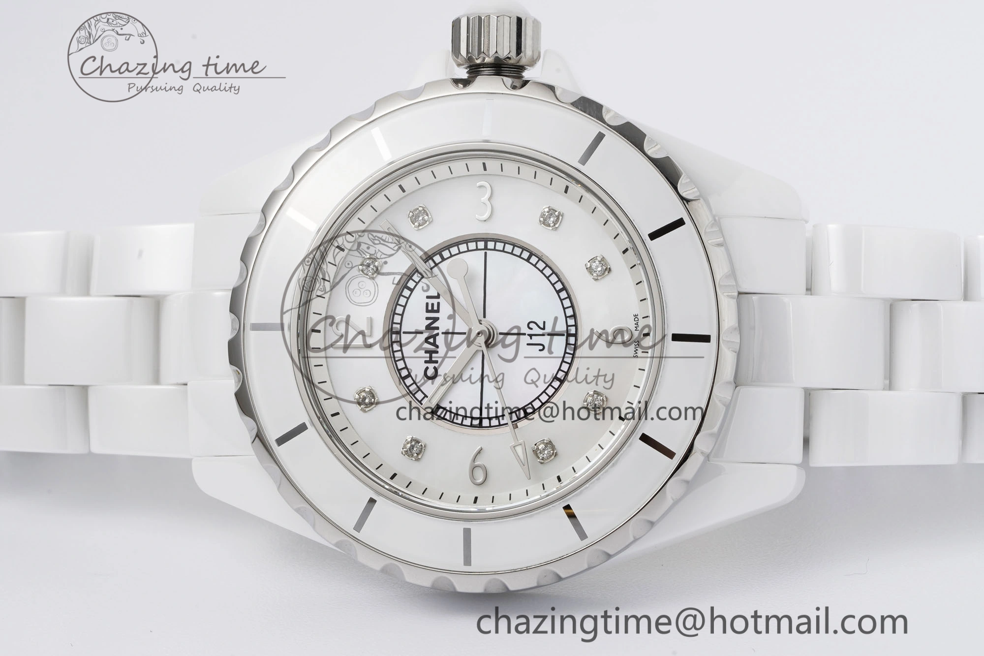 J13 33mm XF 1:1 Best Edition White Korea Ceramic White No Date Diamonds Dial on Bracelet Swiss Quartz