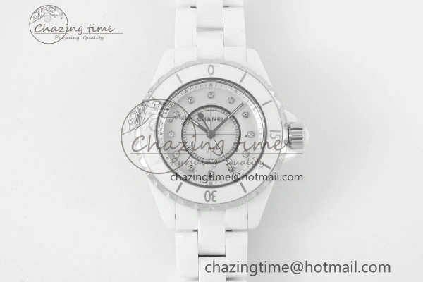 J13 33mm XF 1:1 Best Edition White Korea Ceramic White No Date Diamonds Dial on Bracelet Swiss Quartz