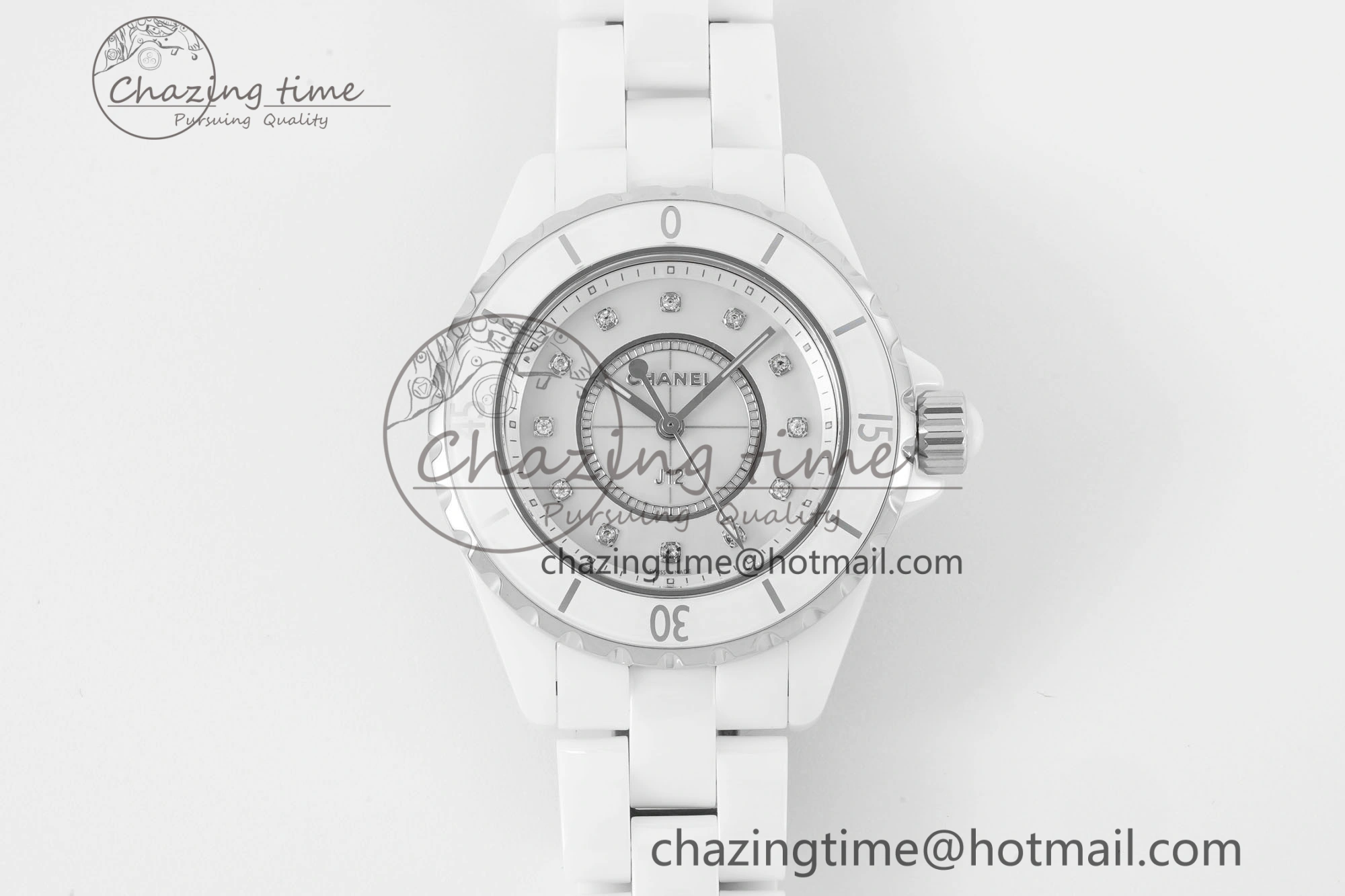 J13 33mm XF 1:1 Best Edition White Korea Ceramic White No Date Diamonds Dial on Bracelet Swiss Quartz