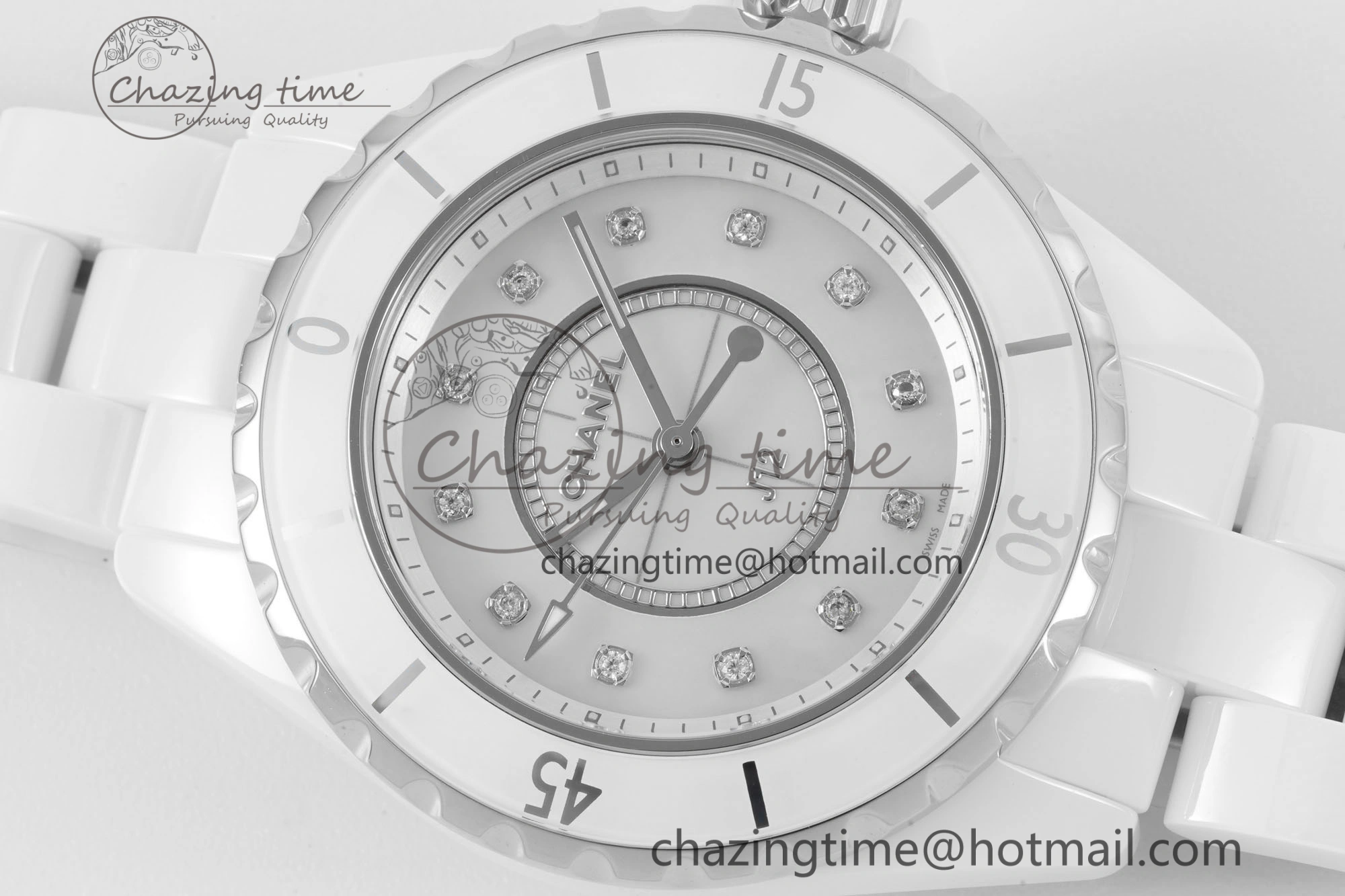 J13 33mm XF 1:1 Best Edition White Korea Ceramic White No Date Diamonds Dial on Bracelet Swiss Quartz