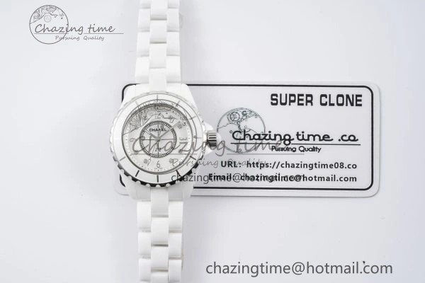 J13 33mm XF 1:1 Best Edition White Korea Ceramic White No Date Diamonds Dial on Bracelet Swiss Quartz