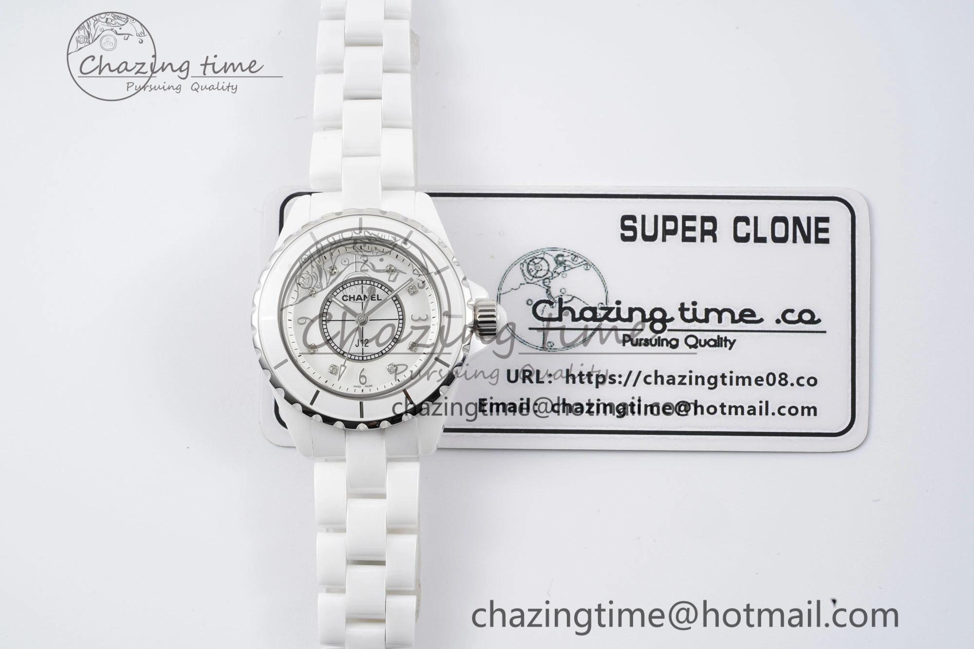 J13 33mm XF 1:1 Best Edition White Korea Ceramic White No Date Diamonds Dial on Bracelet Swiss Quartz