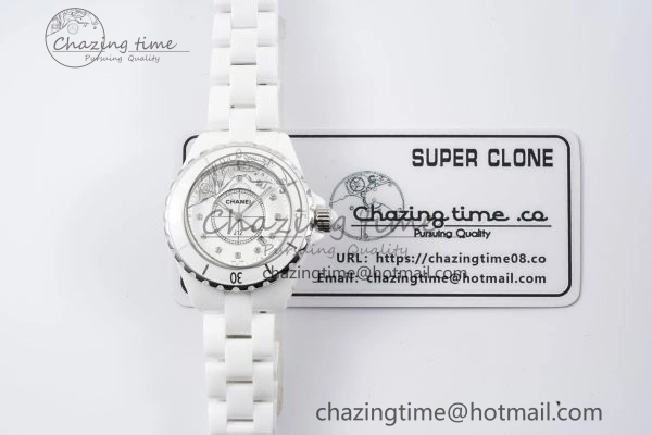J13 33mm XF 1:1 Best Edition White Korea Ceramic White No Date Diamonds Dial on Bracelet Swiss Quartz