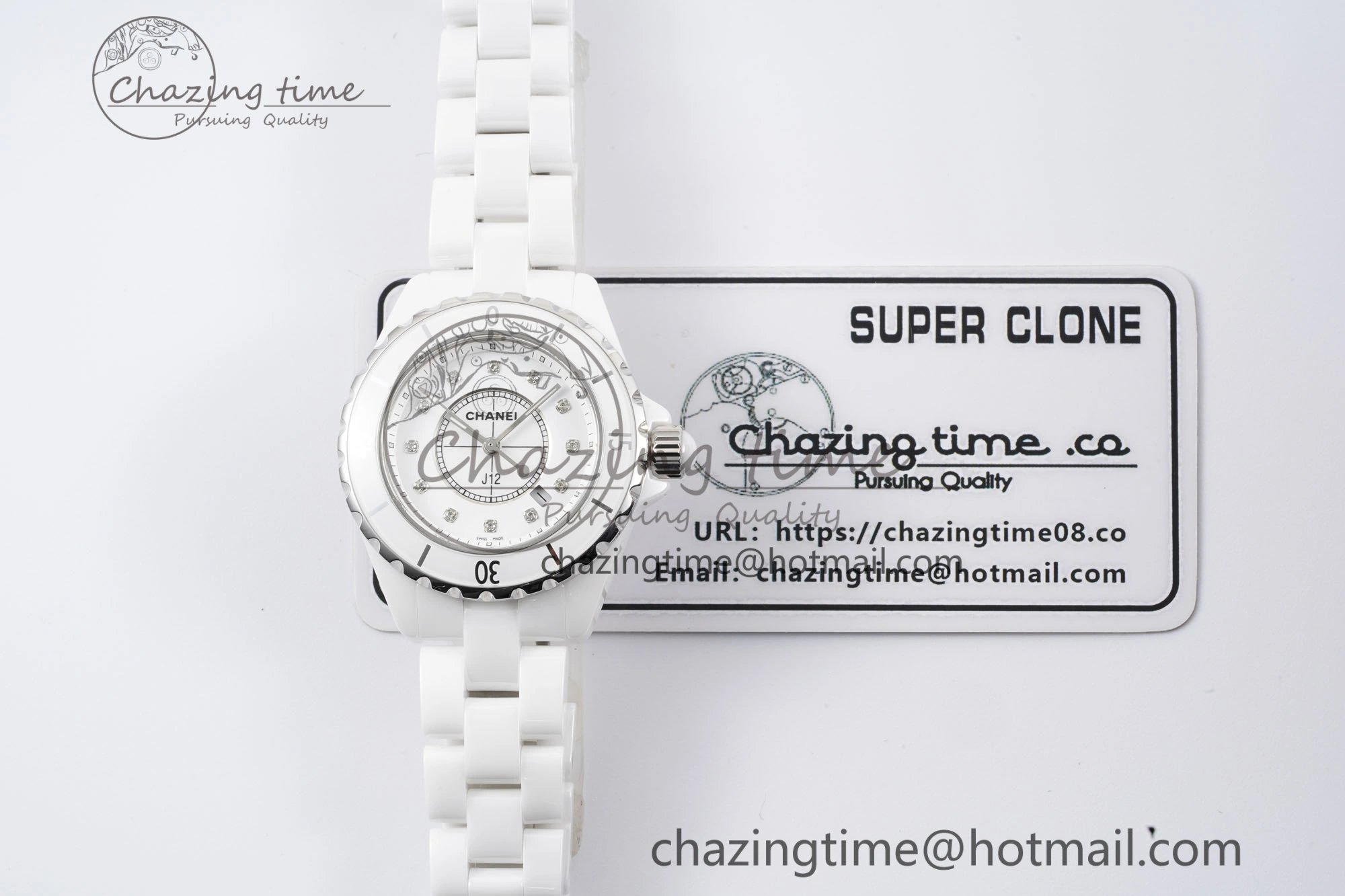 J13 33mm XF 1:1 Best Edition White Korea Ceramic White No Date Diamonds Dial on Bracelet Swiss Quartz