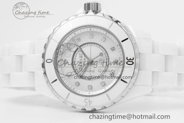 J13 33mm XF 1:1 Best Edition White Korea Ceramic White No Date Diamonds Dial on Bracelet Swiss Quartz