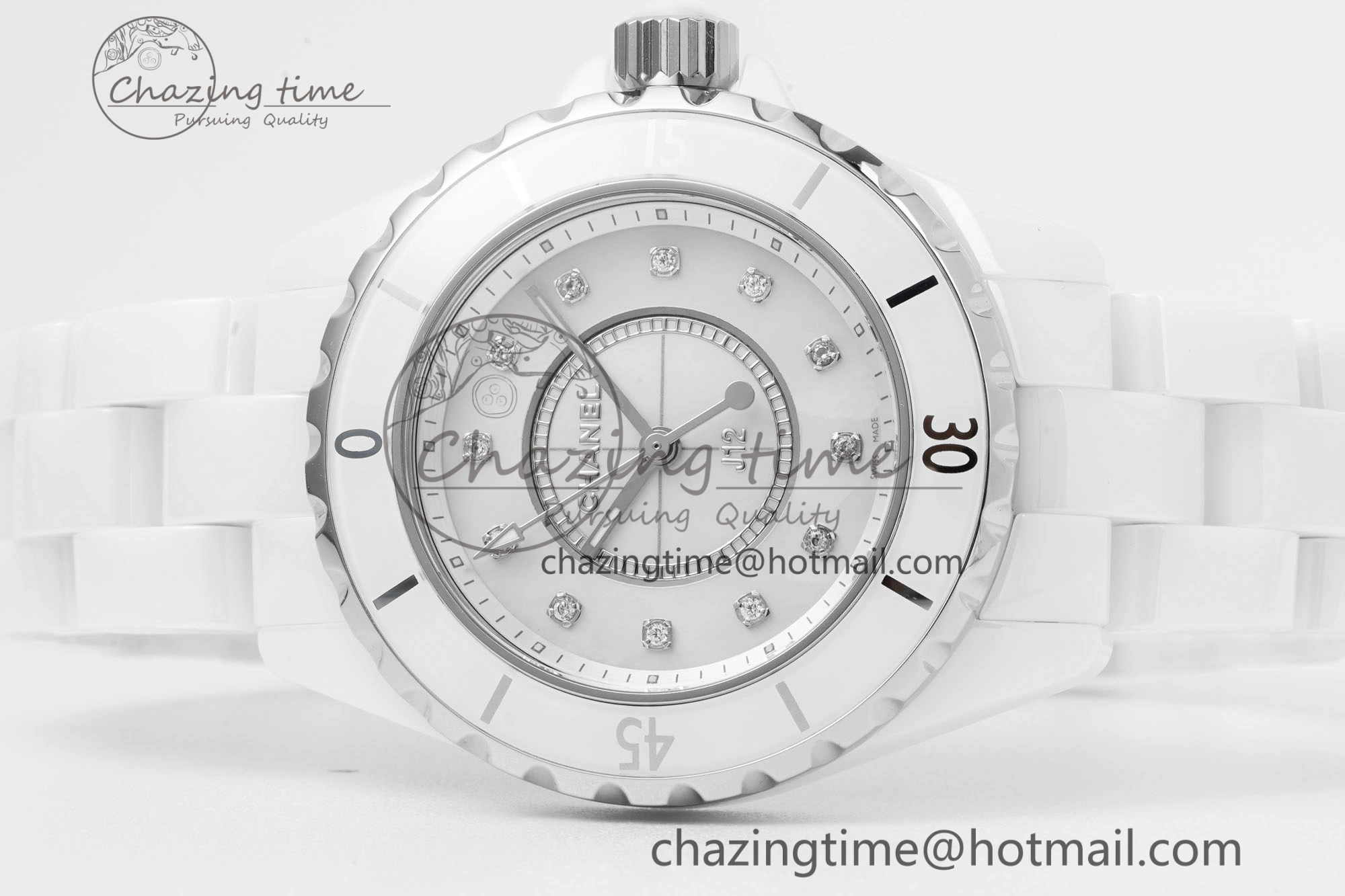 J13 33mm XF 1:1 Best Edition White Korea Ceramic White No Date Diamonds Dial on Bracelet Swiss Quartz