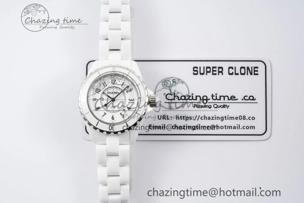 J13 33mm XF 1:1 Best Edition White Korea Ceramic White Numeral Dial on Bracelet Swiss Quartz