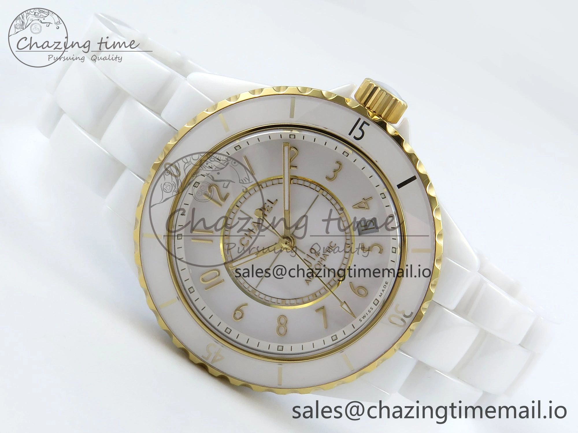 J13 33mm YG White Ceramic HTF 1:1 Best Edition White YG Dial on Bracelet A12.1