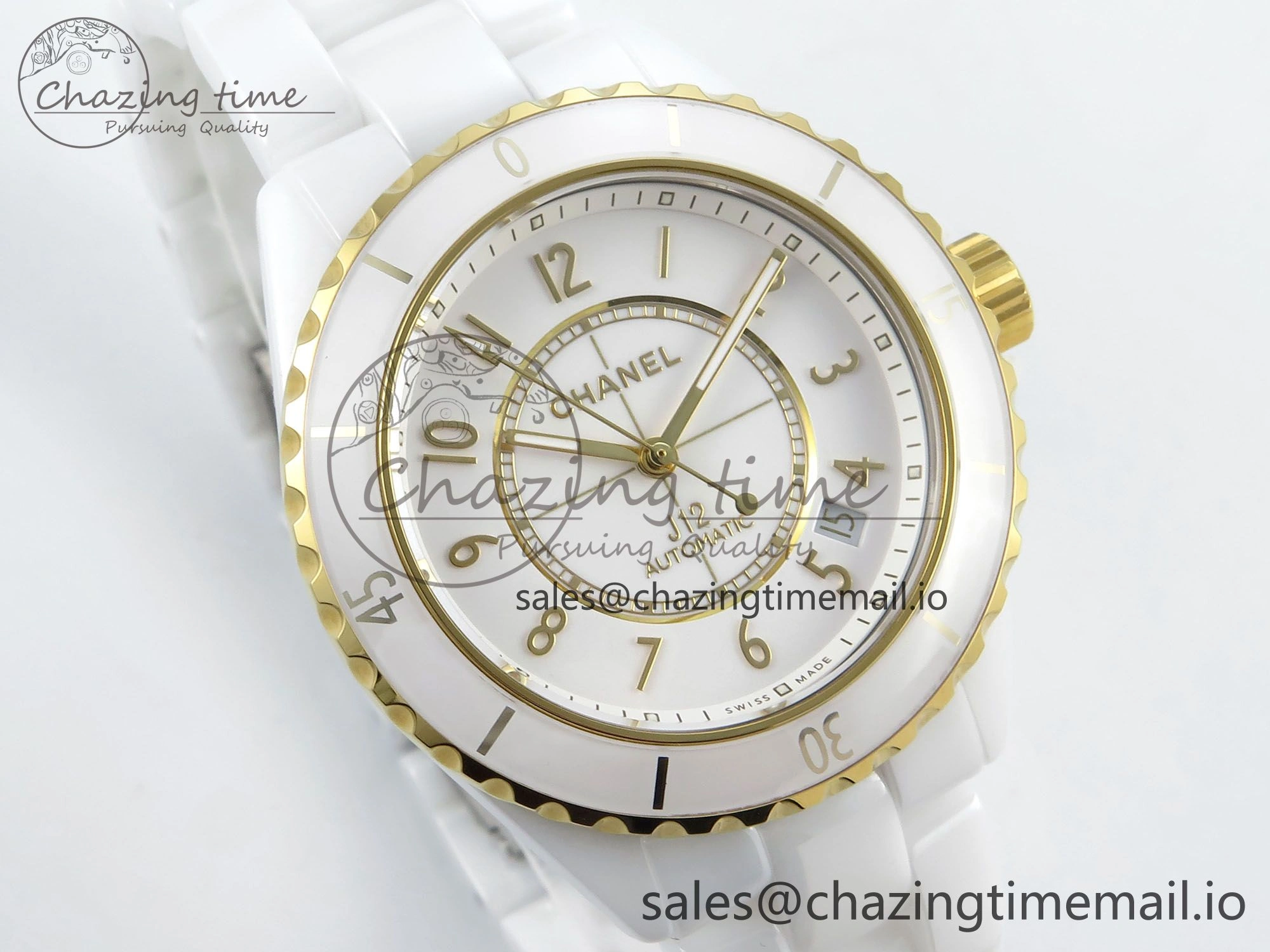 J13 33mm YG White Ceramic HTF 1:1 Best Edition White YG Dial on Bracelet A12.1