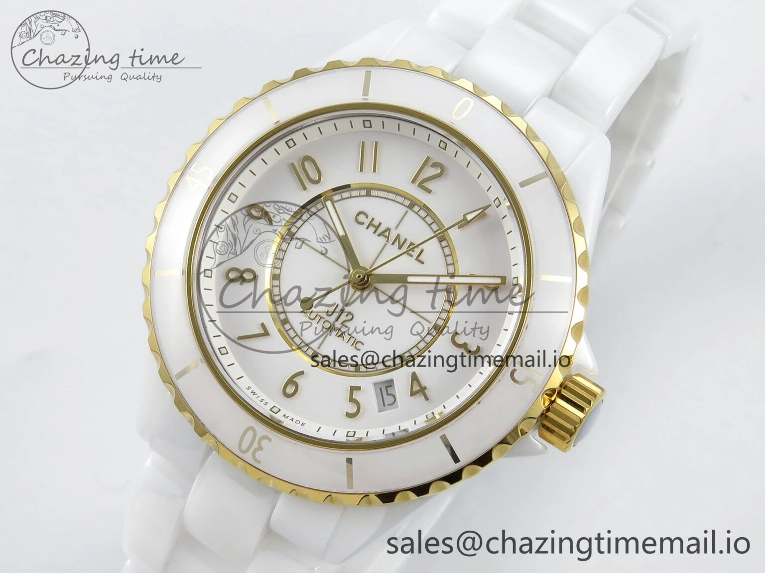 J13 33mm YG White Ceramic HTF 1:1 Best Edition White YG Dial on Bracelet A12.1