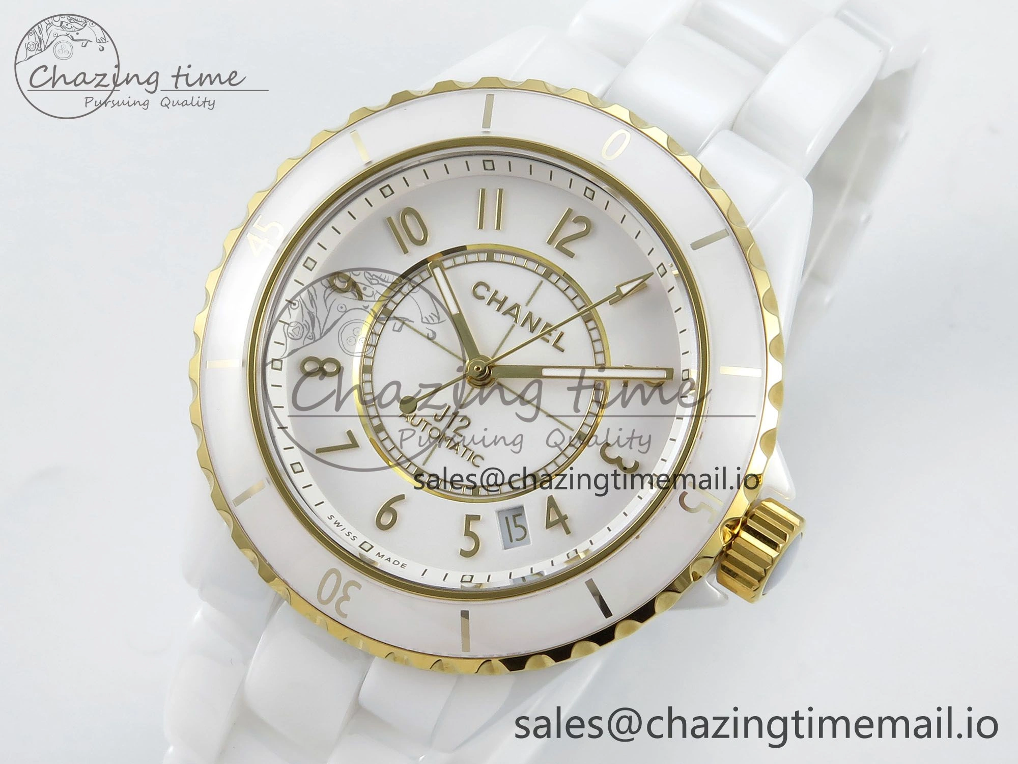 J13 33mm YG White Ceramic HTF 1:1 Best Edition White YG Dial on Bracelet A12.1