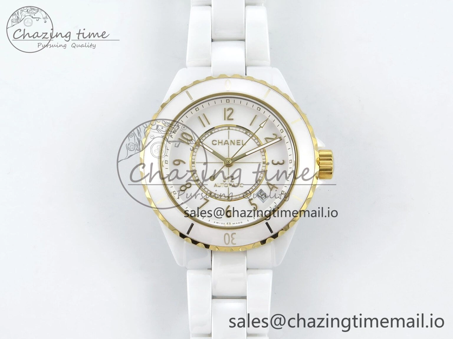 J13 33mm YG White Ceramic HTF 1:1 Best Edition White YG Dial on Bracelet A12.1