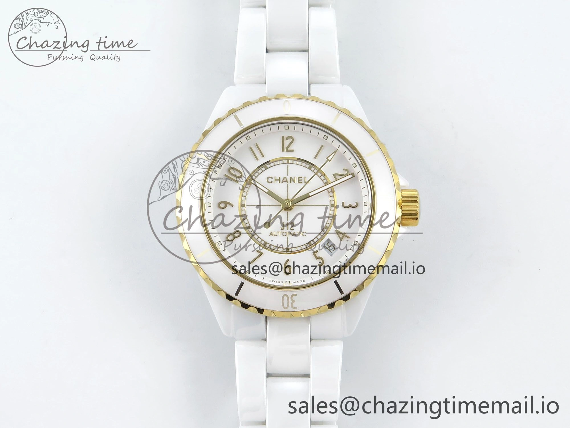 J13 33mm YG White Ceramic HTF 1:1 Best Edition White YG Dial on Bracelet A12.1