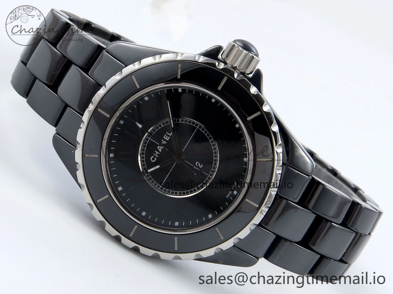 J13 38mm Black Ceramic HTF 1:1 Best Edition Black Dial on Bracelet Swiss Quartz