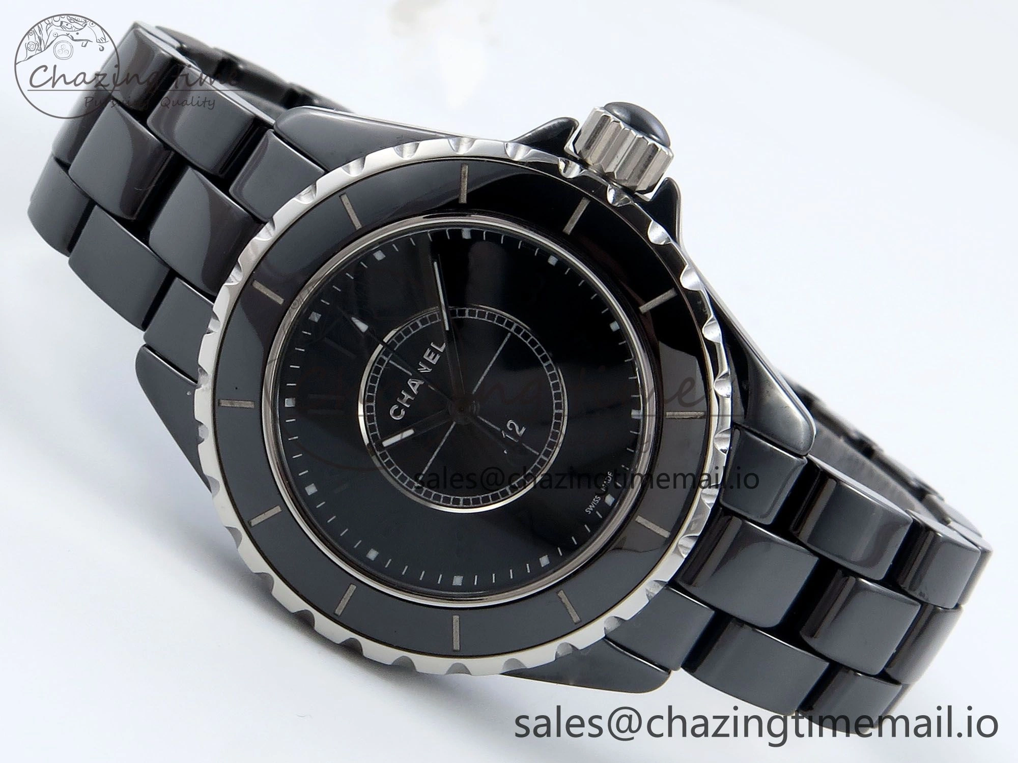 J13 38mm Black Ceramic HTF 1:1 Best Edition Black Dial on Bracelet Swiss Quartz