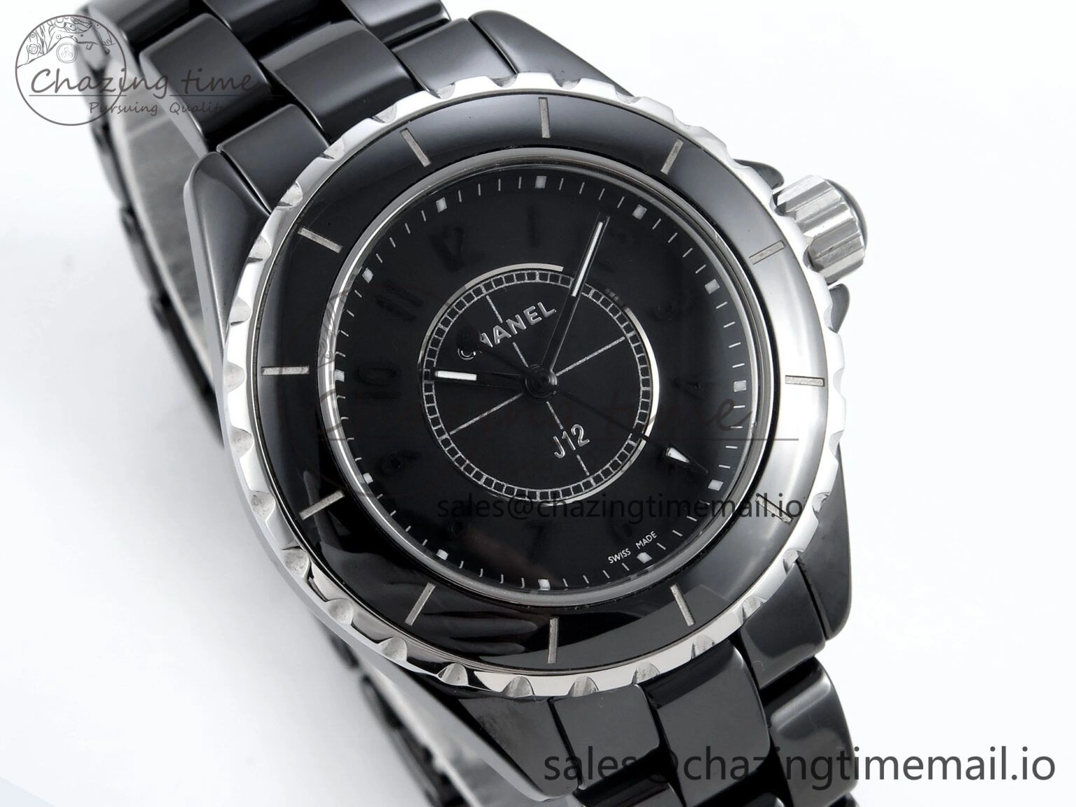 J13 38mm Black Ceramic HTF 1:1 Best Edition Black Dial on Bracelet Swiss Quartz
