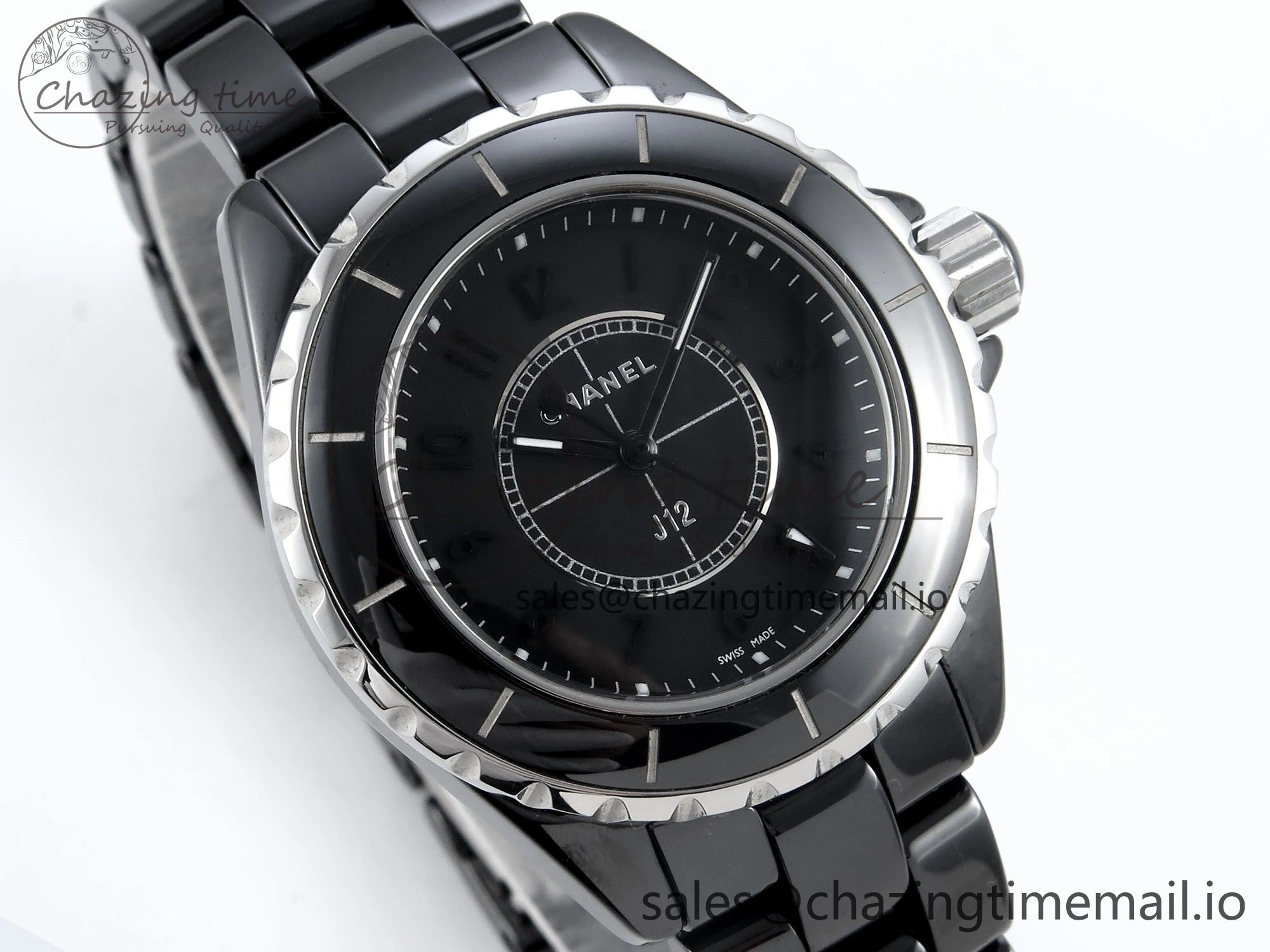 J13 38mm Black Ceramic HTF 1:1 Best Edition Black Dial on Bracelet Swiss Quartz