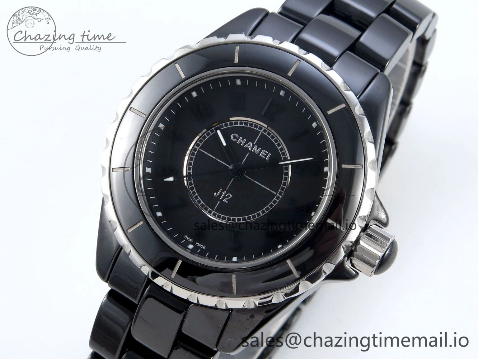 J13 38mm Black Ceramic HTF 1:1 Best Edition Black Dial on Bracelet Swiss Quartz
