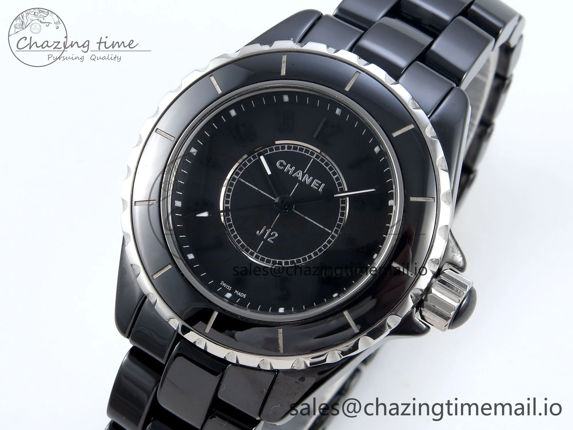 J13 38mm Black Ceramic HTF 1:1 Best Edition Black Dial on Bracelet Swiss Quartz