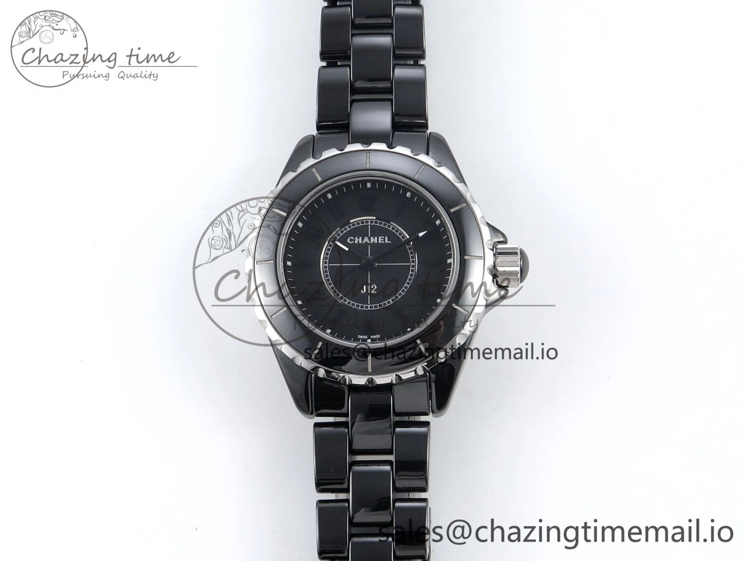 J13 38mm Black Ceramic HTF 1:1 Best Edition Black Dial on Bracelet Swiss Quartz