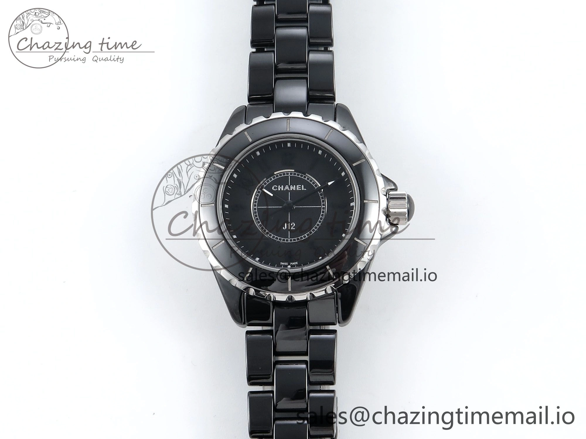 J13 38mm Black Ceramic HTF 1:1 Best Edition Black Dial on Bracelet Swiss Quartz