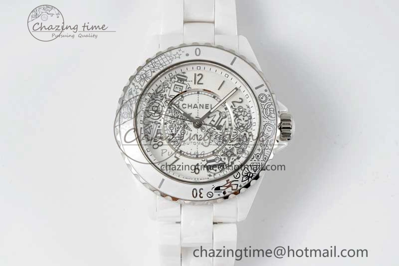 J13 38mm HTF 1:1 Best Edition White Ceramic Numeral Markers Dial on Bracelet Calibre 12.1