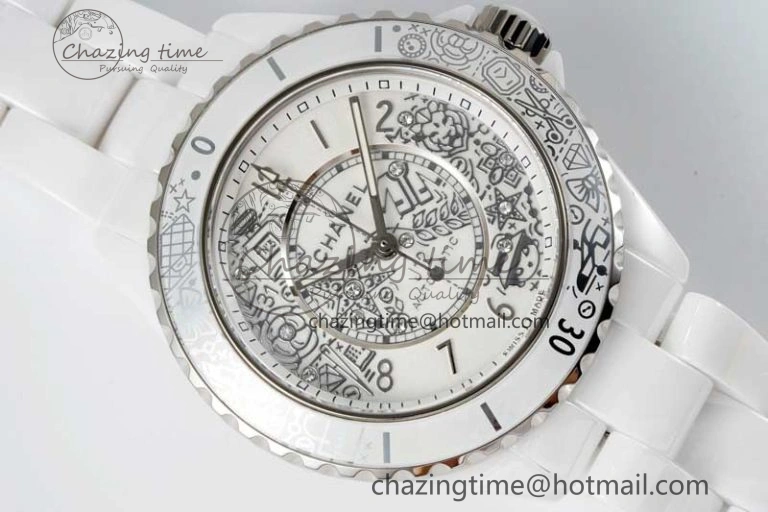J13 38mm HTF 1:1 Best Edition White Ceramic Numeral Markers Dial on Bracelet Calibre 12.1