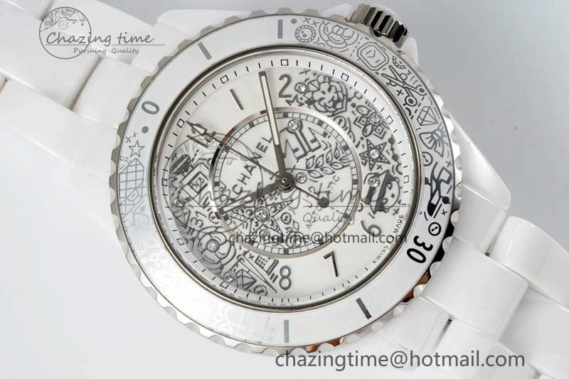J13 38mm HTF 1:1 Best Edition White Ceramic Numeral Markers Dial on Bracelet Calibre 12.1