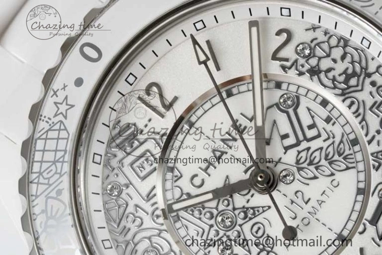 J13 38mm HTF 1:1 Best Edition White Ceramic Numeral Markers Dial on Bracelet Calibre 12.1