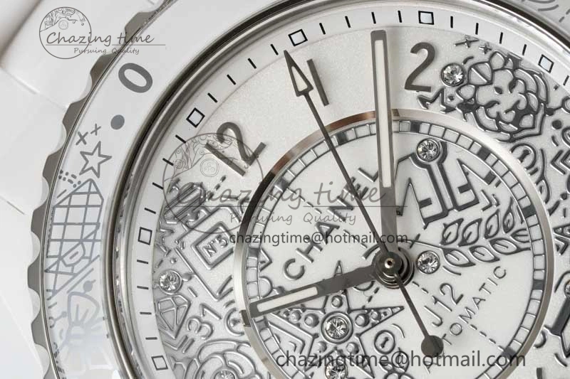J13 38mm HTF 1:1 Best Edition White Ceramic Numeral Markers Dial on Bracelet Calibre 12.1