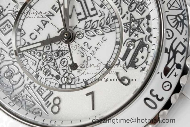 J13 38mm HTF 1:1 Best Edition White Ceramic Numeral Markers Dial on Bracelet Calibre 12.1