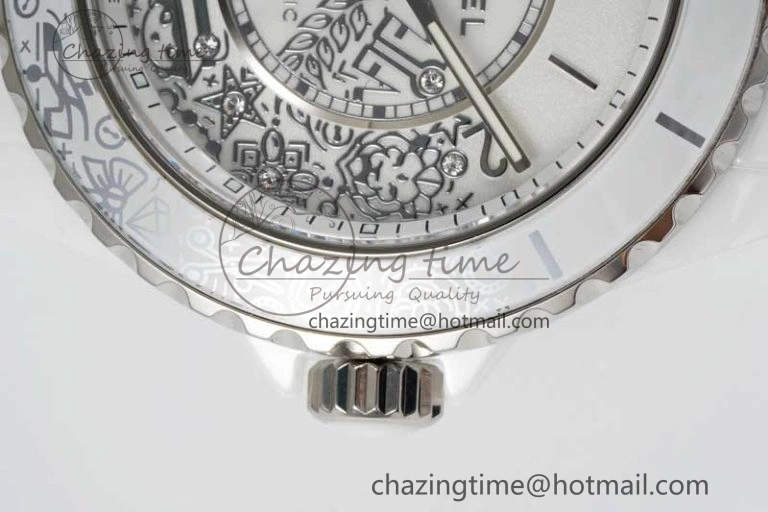 J13 38mm HTF 1:1 Best Edition White Ceramic Numeral Markers Dial on Bracelet Calibre 12.1