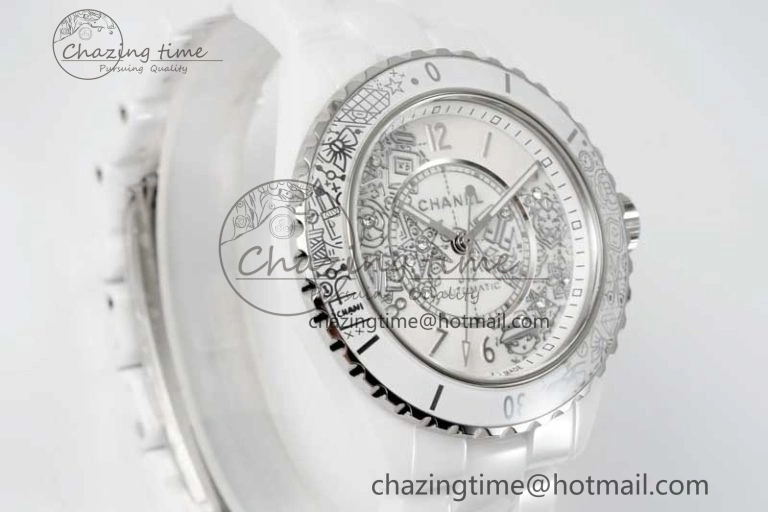 J13 38mm HTF 1:1 Best Edition White Ceramic Numeral Markers Dial on Bracelet Calibre 12.1