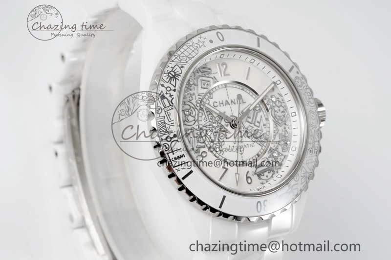 J13 38mm HTF 1:1 Best Edition White Ceramic Numeral Markers Dial on Bracelet Calibre 12.1