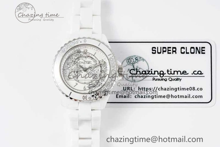 J13 38mm HTF 1:1 Best Edition White Ceramic Numeral Markers Dial on Bracelet Calibre 12.1