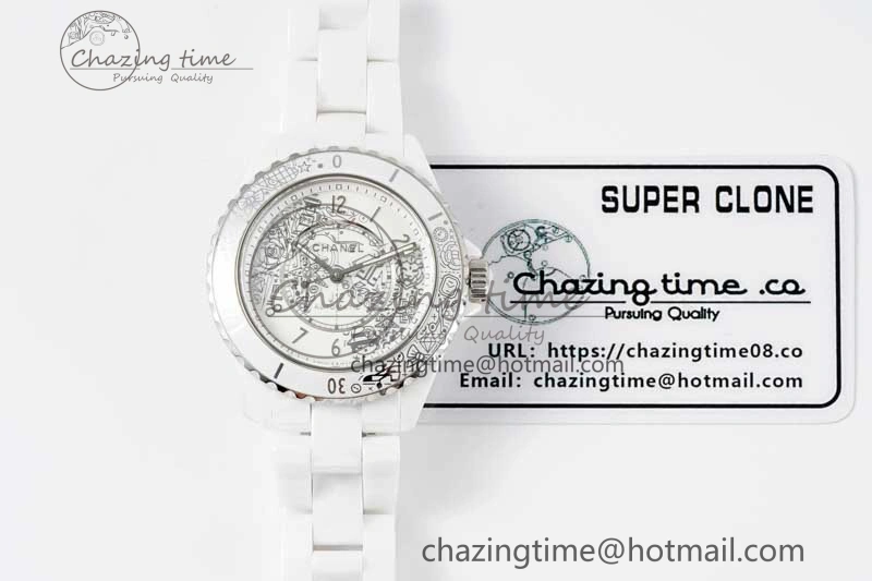 J13 38mm HTF 1:1 Best Edition White Ceramic Numeral Markers Dial on Bracelet Calibre 12.1