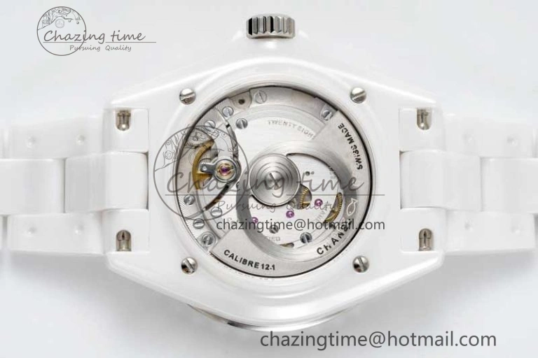 J13 38mm HTF 1:1 Best Edition White Ceramic Numeral Markers Dial on Bracelet Calibre 12.1