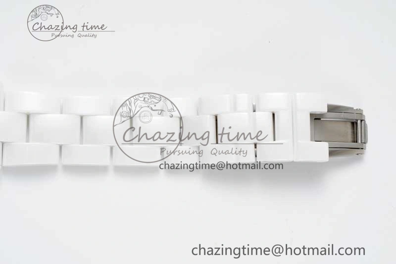 J13 38mm HTF 1:1 Best Edition White Ceramic Numeral Markers Dial on Bracelet Calibre 12.1