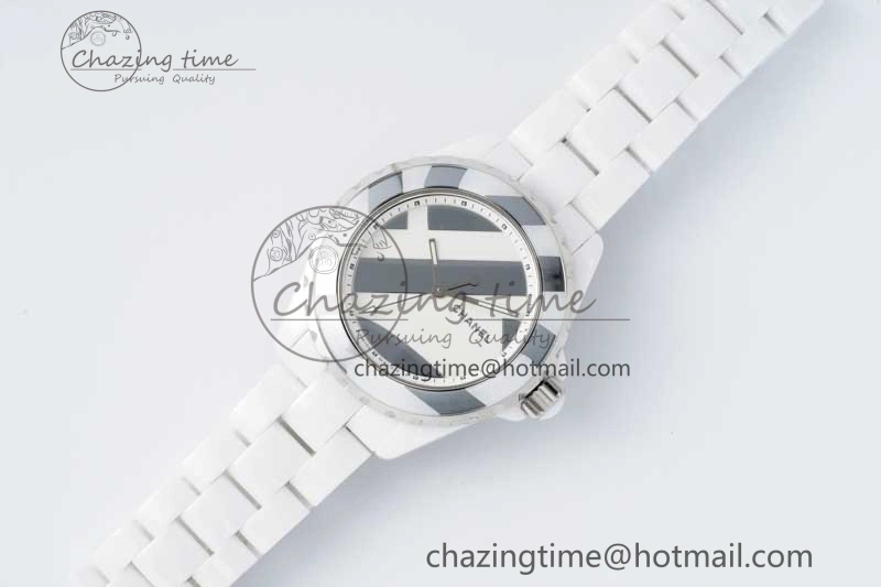 J13 38mm HTF 1:1 Best Edition White Korea Ceramic Stripe Dial on Bracelet A2892
