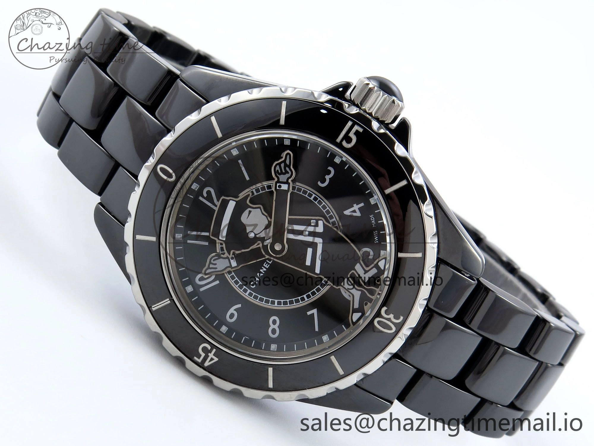 J13 38mm White Ceramic HTF 1:1 Best Edition Black Boy Pattern Dial on Bracelet A2892