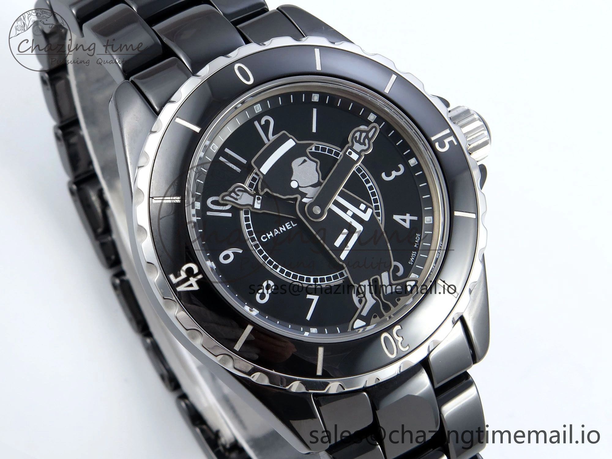 J13 38mm White Ceramic HTF 1:1 Best Edition Black Boy Pattern Dial on Bracelet A2892