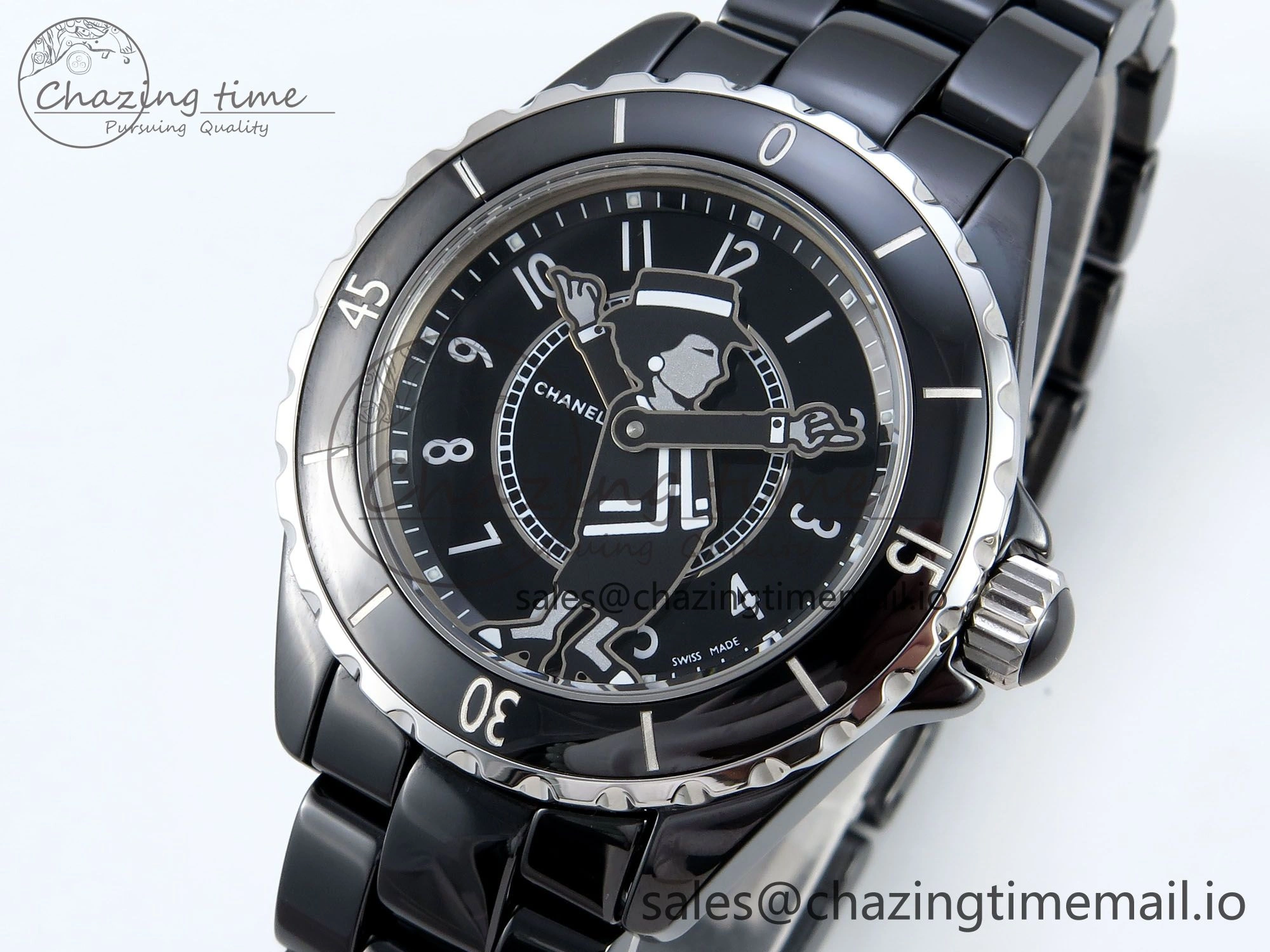 J13 38mm White Ceramic HTF 1:1 Best Edition Black Boy Pattern Dial on Bracelet A2892