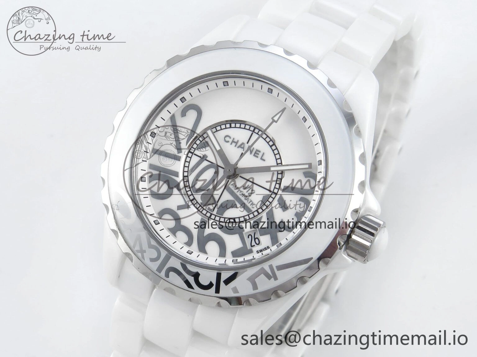 J13 38mm White Ceramic HTF 1:1 Best Edition Numbers Dial on Bracelet A2892