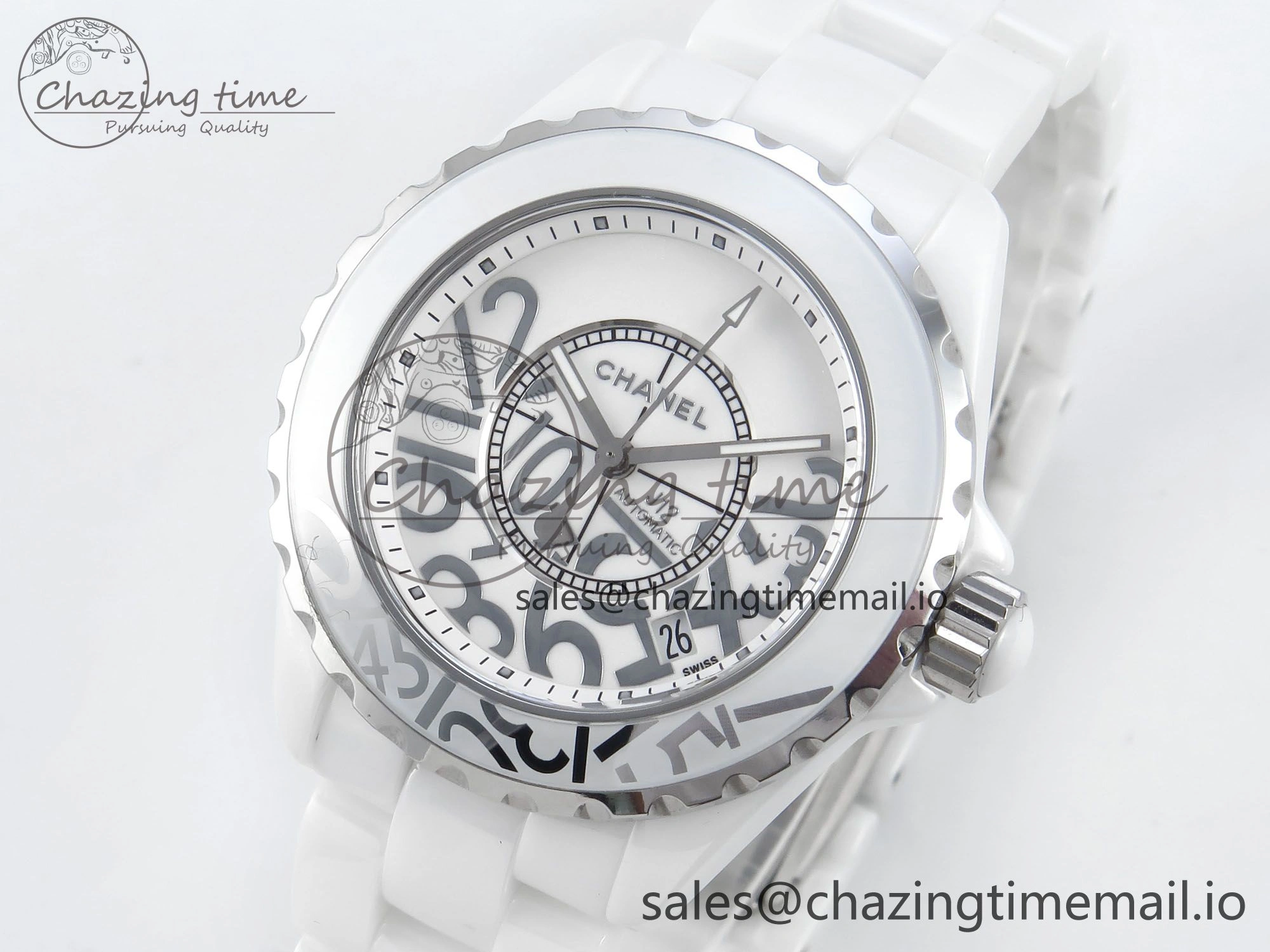 J13 38mm White Ceramic HTF 1:1 Best Edition Numbers Dial on Bracelet A2892