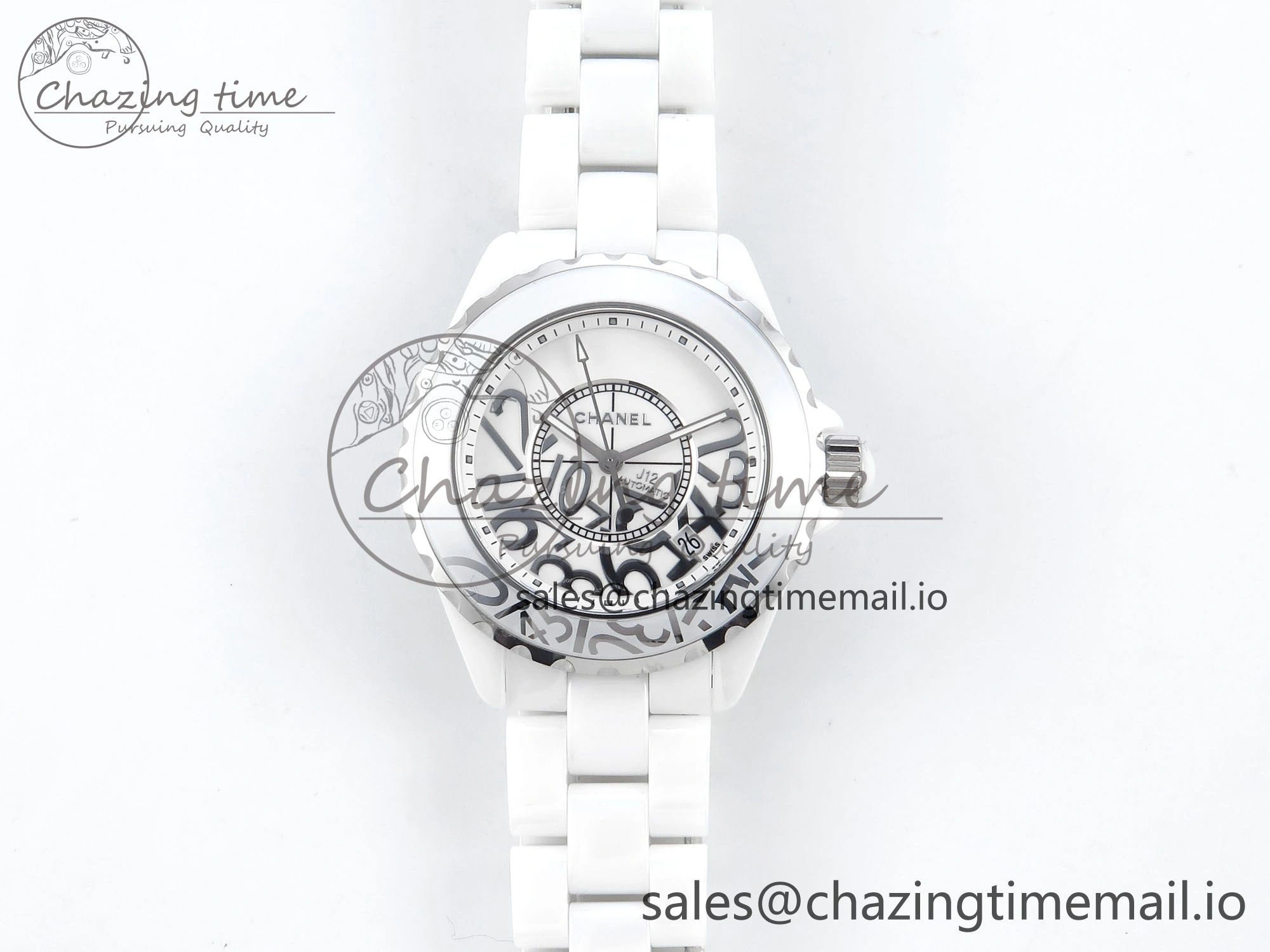 J13 38mm White Ceramic HTF 1:1 Best Edition Numbers Dial on Bracelet A2892
