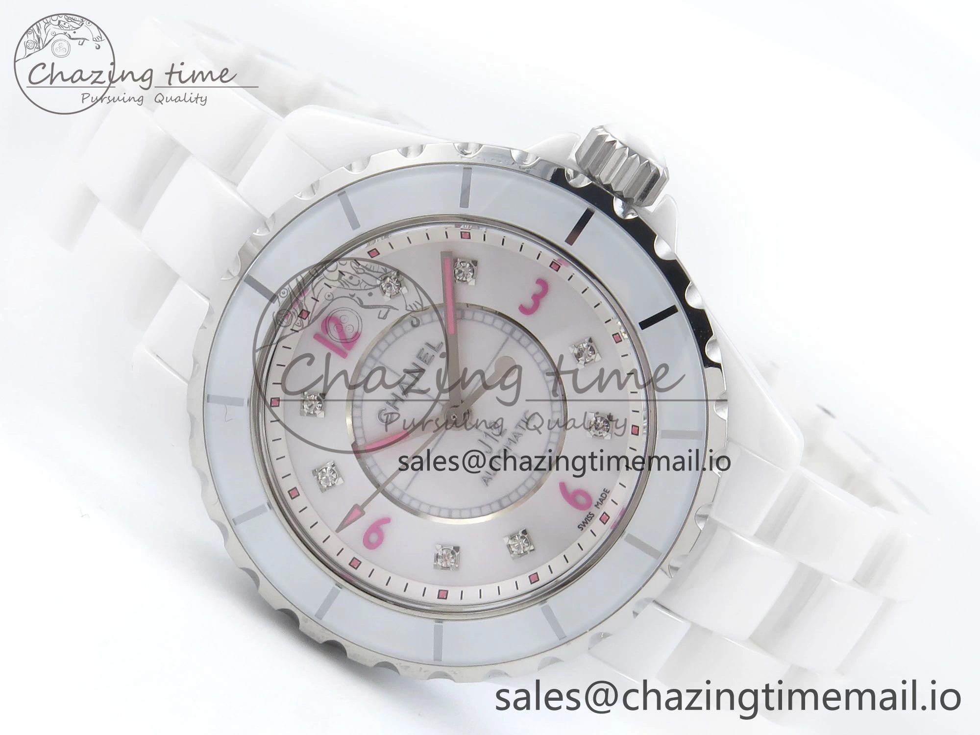 J13 38mm White Ceramic HTF 1:1 Best Edition Pink Dial Diamonds Makers on Bracelet A2892